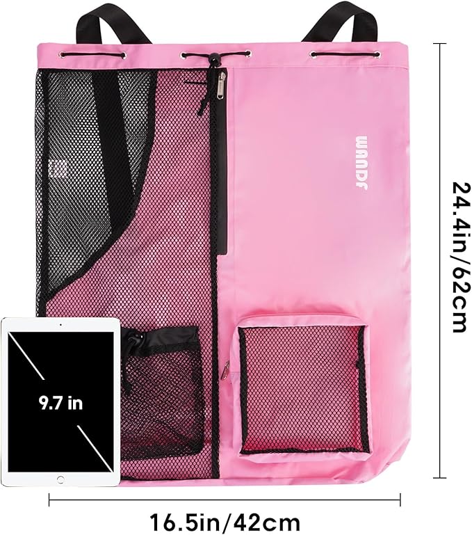 WANDF Swim Bag Mesh Drawstring Backpack with Wet Pocket for Swimming, Gym, and Workout Gear
