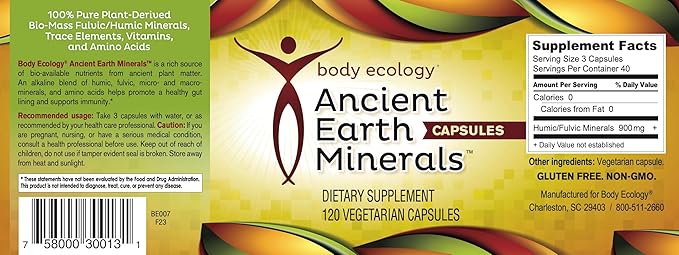 Body Ecology Ancient Earth Minerals | 100% Plant-Derived Trace Mineral Supplement | Builds Immunity| Promotes Detoxification | Non-GMO | 120 Vegetarian Count
