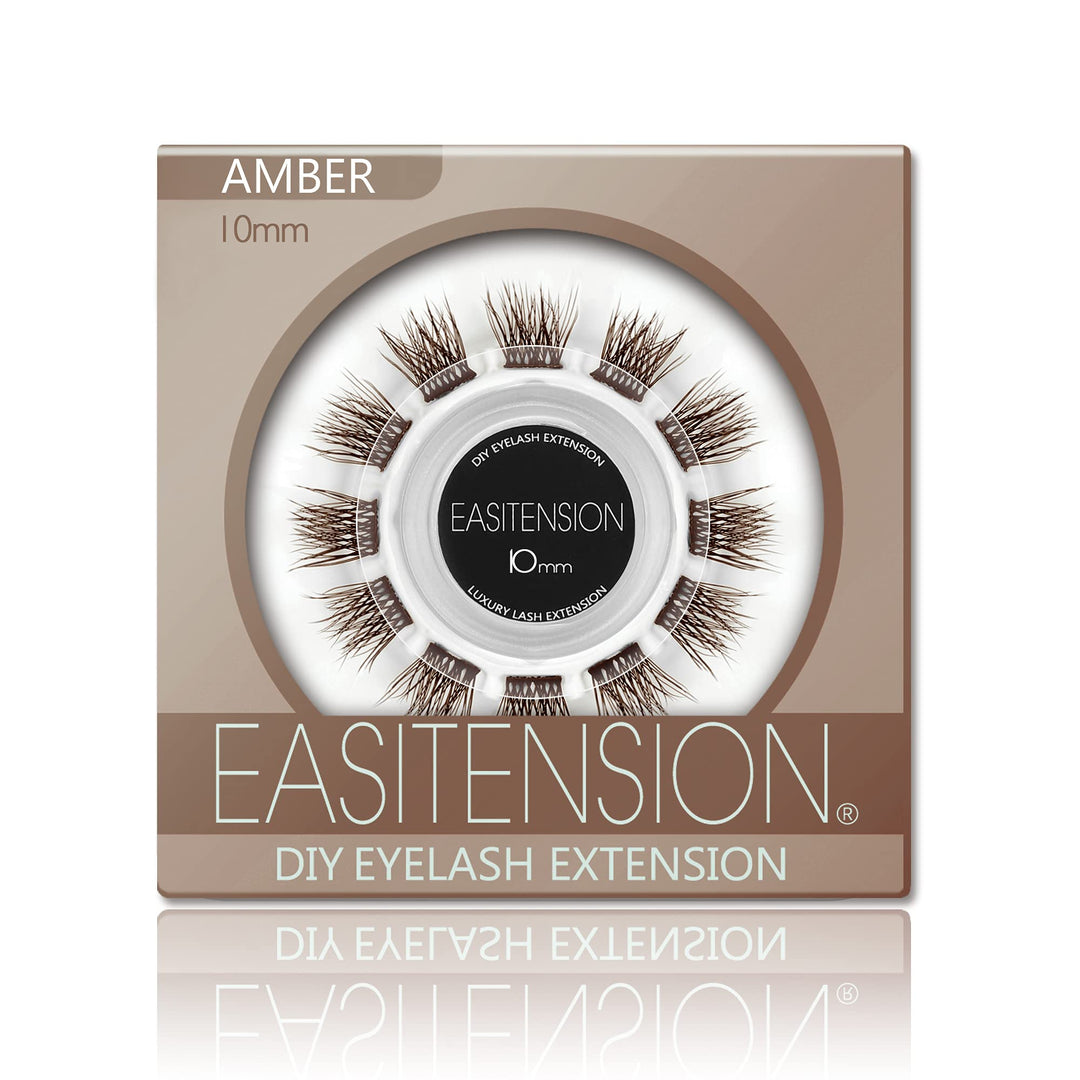 DIY Eyelash Extension, 3D Effect Individual Melt Flare Lash Cluster Natural Lashes Set, Home Eyelash Extension, Lashes Pack (10MM-Amber)