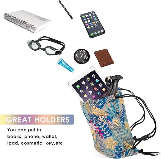 WANDF Drawstring Backpack String Bag Sackpack Cinch Water Resistant Nylon for Gym Shopping Sport Yoga (Grey Leaf)