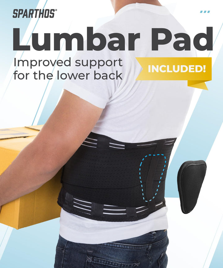 Sparthos Back Brace for Lower Back Pain - Immediate Relief from Sciatica, Herniated Disc, Scoliosis - Breathable Design With Lumbar Support Pad - For Home & Lifting At Work, For Men & Women - (Medium)