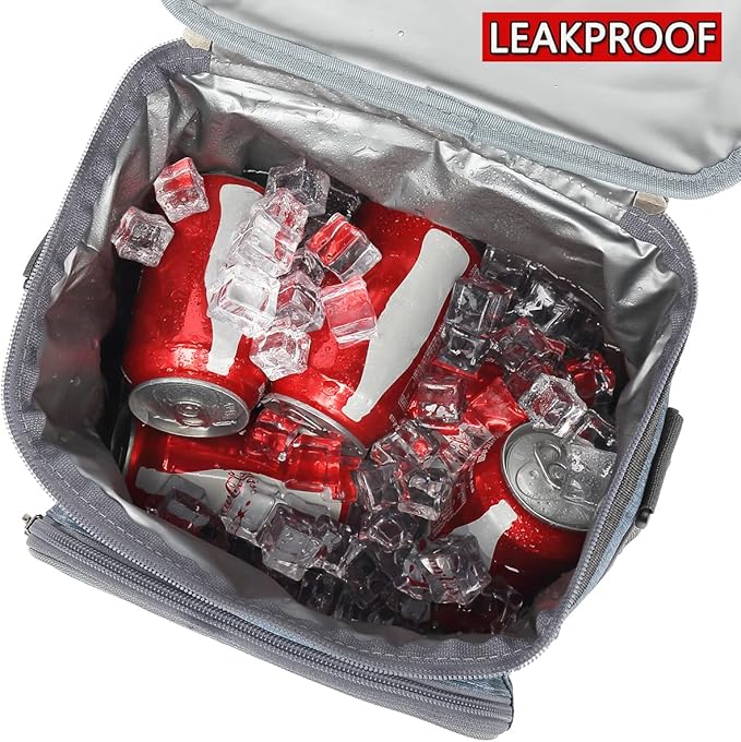 FlowFly Insulated Reusable Lunch Bag Adult Large Lunch Box for Women and Men with Adjustable Shoulder Strap,Front Zipper Pocket and Dual Large Mesh Side Pockets,ArmyGreen