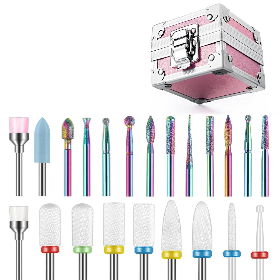 Depvko 21Pcs Nail Drill Bits Set With Portable Pink Case, 3/32 Inch Drill Bits For Nails, Ceramic Diamond Carbide Cuticle Nail B