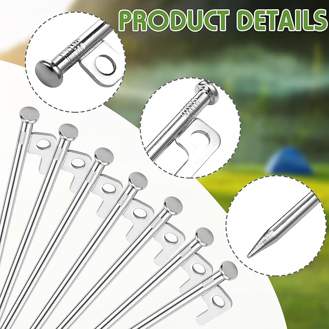 Blulu 24 Pcs 8/12/16 Inch Tent Stakes Heavy Duty Steel Metal Tent Pegs Unbreakable and Inflexible Metal Stakes Tent Spikes for Camping, Yard Decoration, Picnic, Tarp(Silver, 16 Inch)