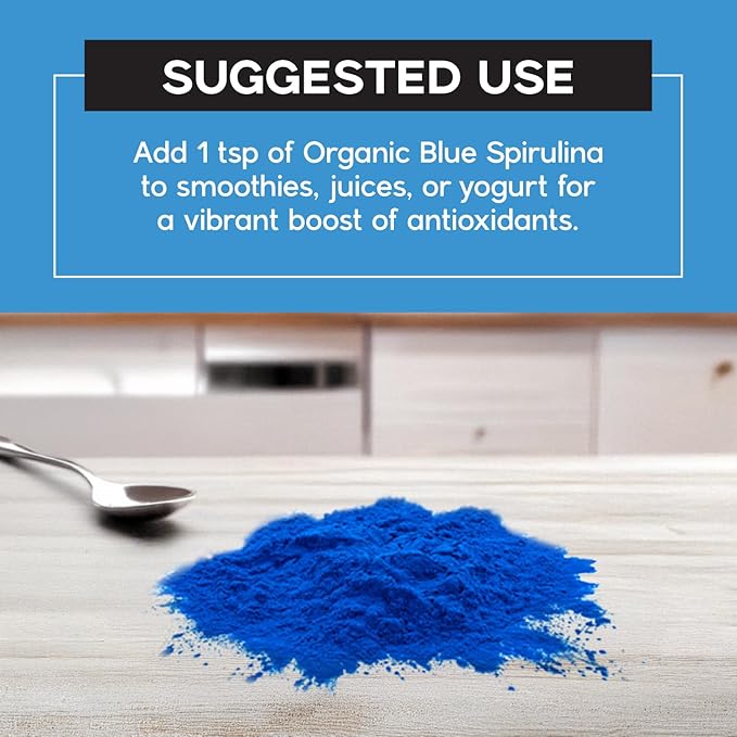 Blue Spirulina Organic Powder – Premium Non-GMO Blue Algae for Smoothies, Drinks, and Recipes – Antioxidants, Energy, and Skin Benefits – 1.06oz