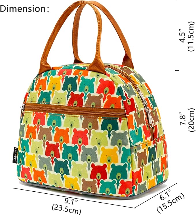 FlowFly Insulated Lunch Cooler Bag - Tote Bag Organizer for Women/Men, Bear
