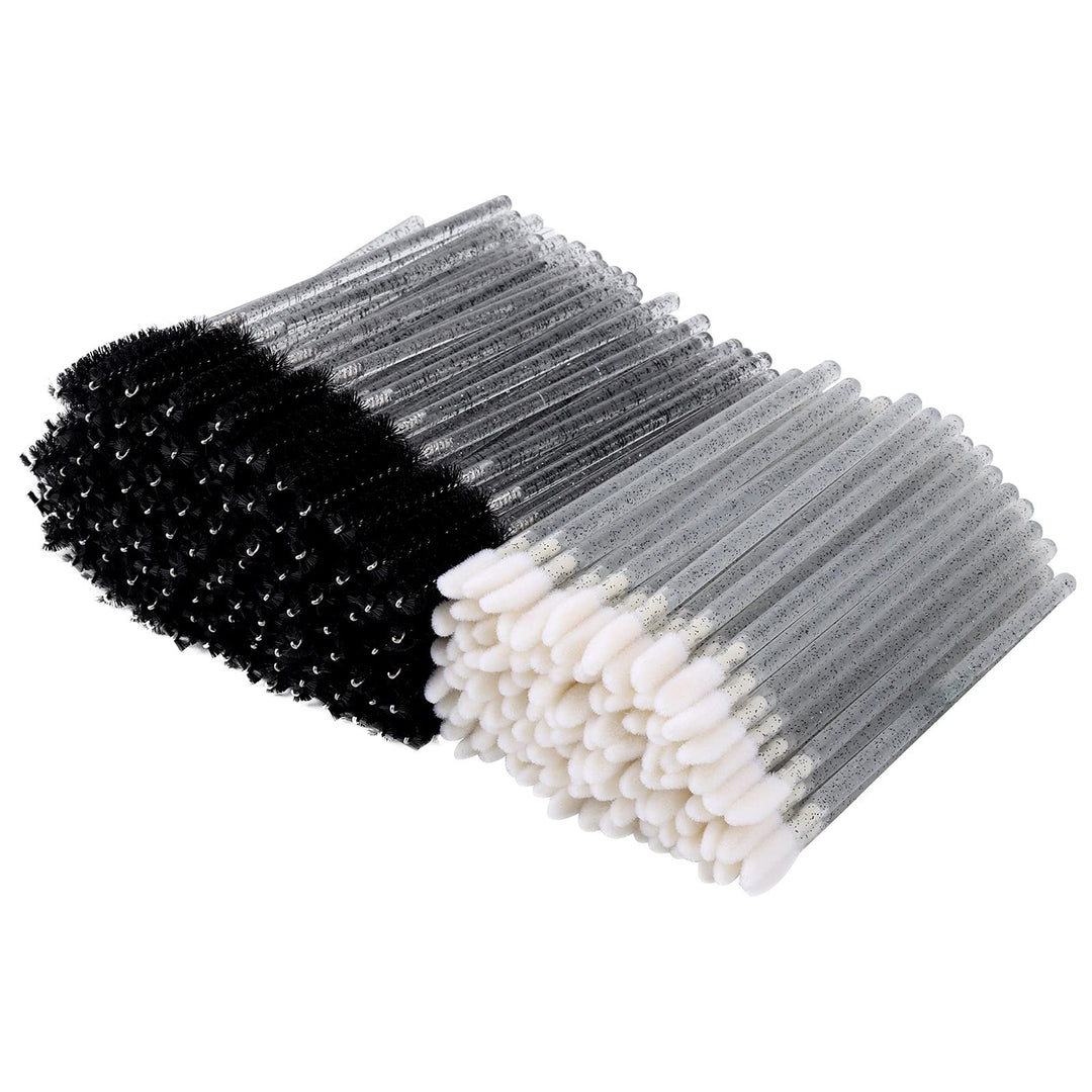 200 Lip Brush And Eyebrow Spoolie, Crystal Disposable Lipstick Applicator, Mascara Wands, Makeup Beauty Tool Kits (Black)
