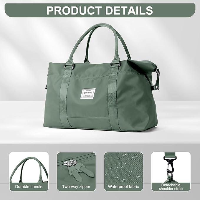 Womens travel bags, weekender carry on for women, sports Gym workout duffel bag, overnight shoulder Bag fit 15.6 inch Laptop (Large, Olive Green)