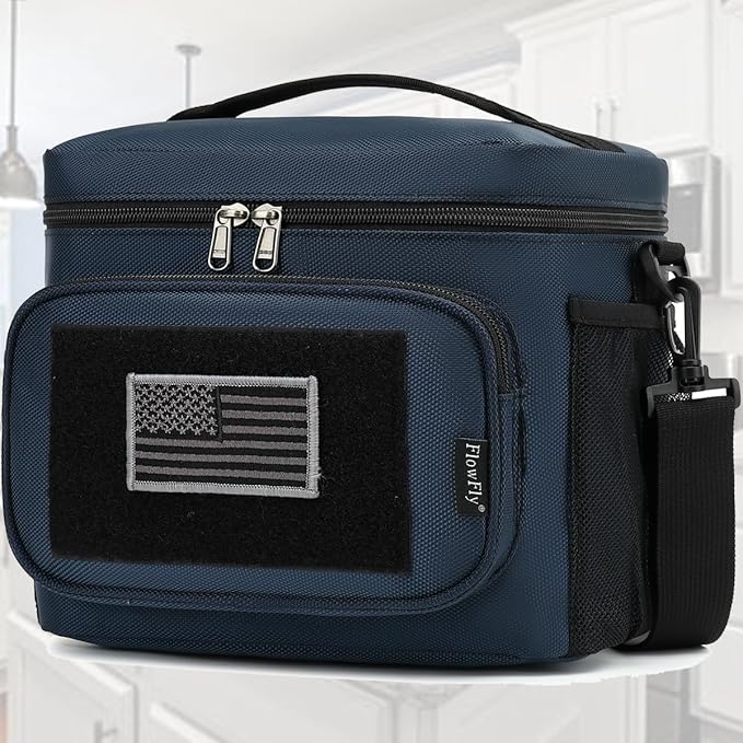 FlowFly Lunch Bag, Insulated Cooler, Thermal Lunch Box Tote with MOLLE/PALS Webbing, Adjustable Padded Shoulder Strap, for Tactical Men Women Adults and Boys Girls Kids (Cyan, Large)