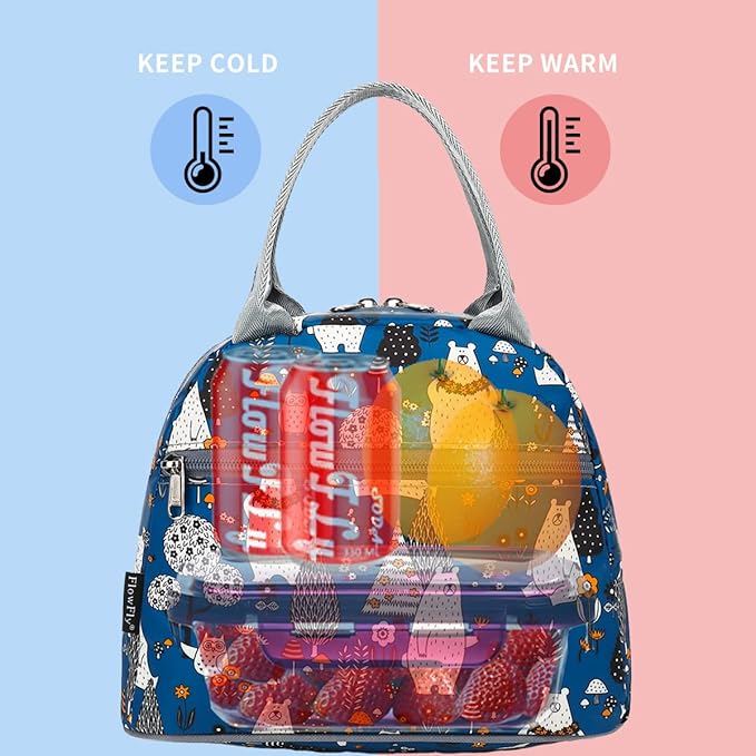 FlowFly Insulated Lunch Cooler Bag - Owl Tote Organizer for Women/Men