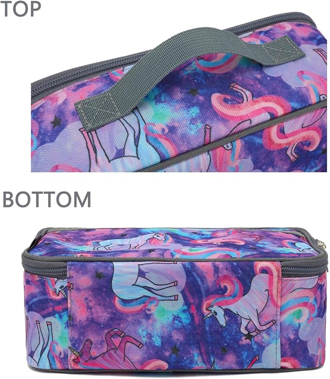 FlowFly Kids Lunch box Insulated Soft Bag Mini Cooler Back to School Thermal Meal Tote Kit for Girls, Boys, Unicorn#2