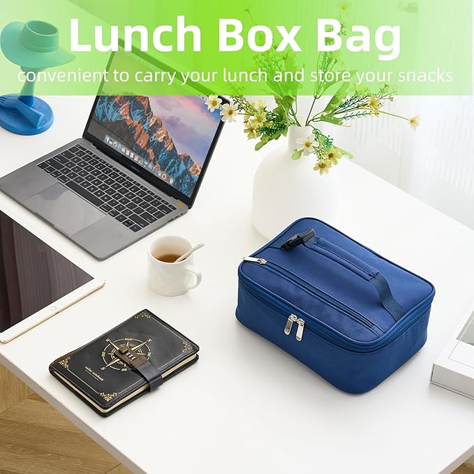 Small Lunch Box Insulated Lunch Bag for Women Men, Bento Kids Lunch Box, Compact Portable Thermal Meal Cooler Bags with Buckle Handle for Work & School, Navy Blue 5L
