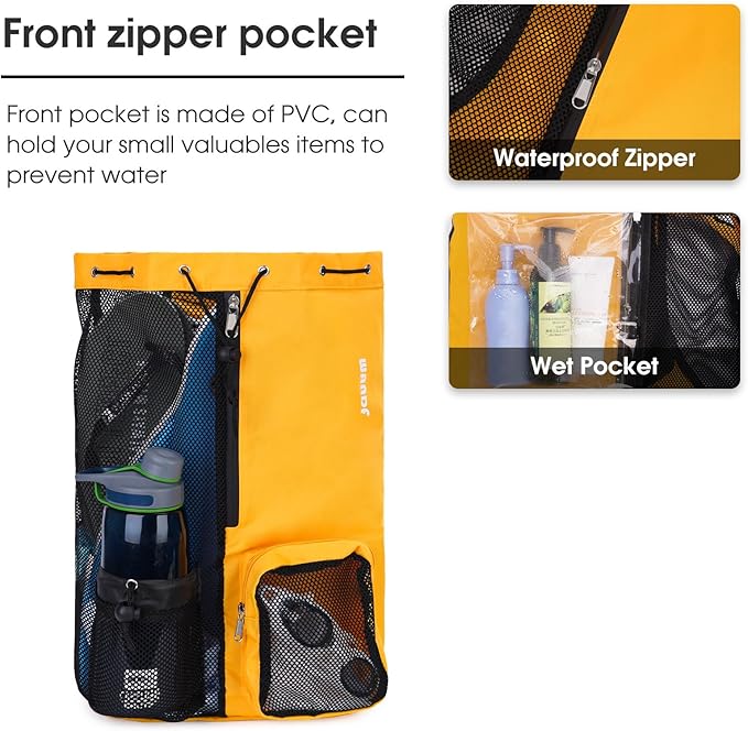 WANDF Swim Bag Mesh Drawstring Backpack with Wet Pocket for Swimming, Gym, and Workout Gear