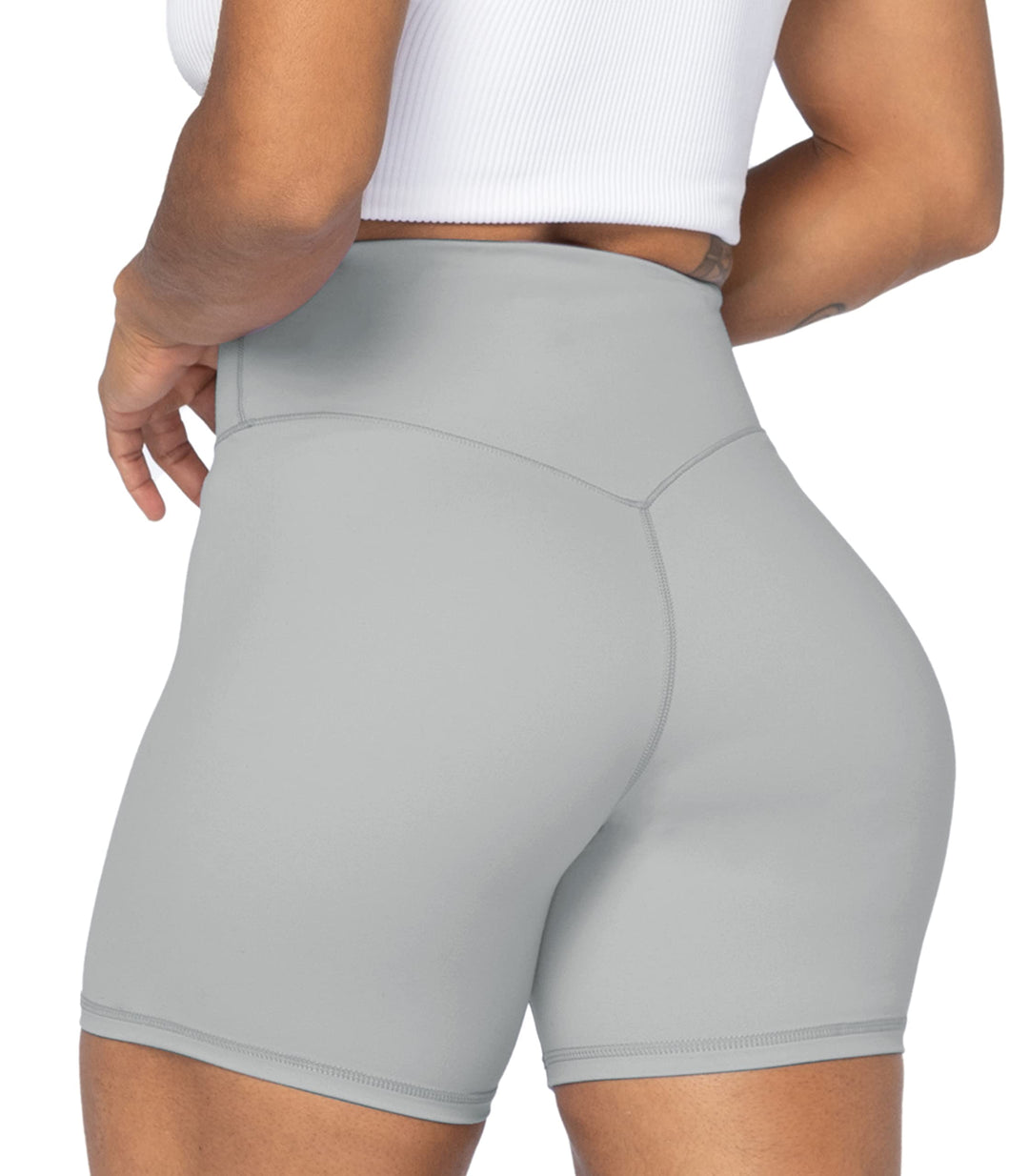 Sunzel 5" High Waist Biker Shorts for Women No Front Seam Soft Yoga Workout Gym Bike Shorts Tummy Control Squat Proof Grey