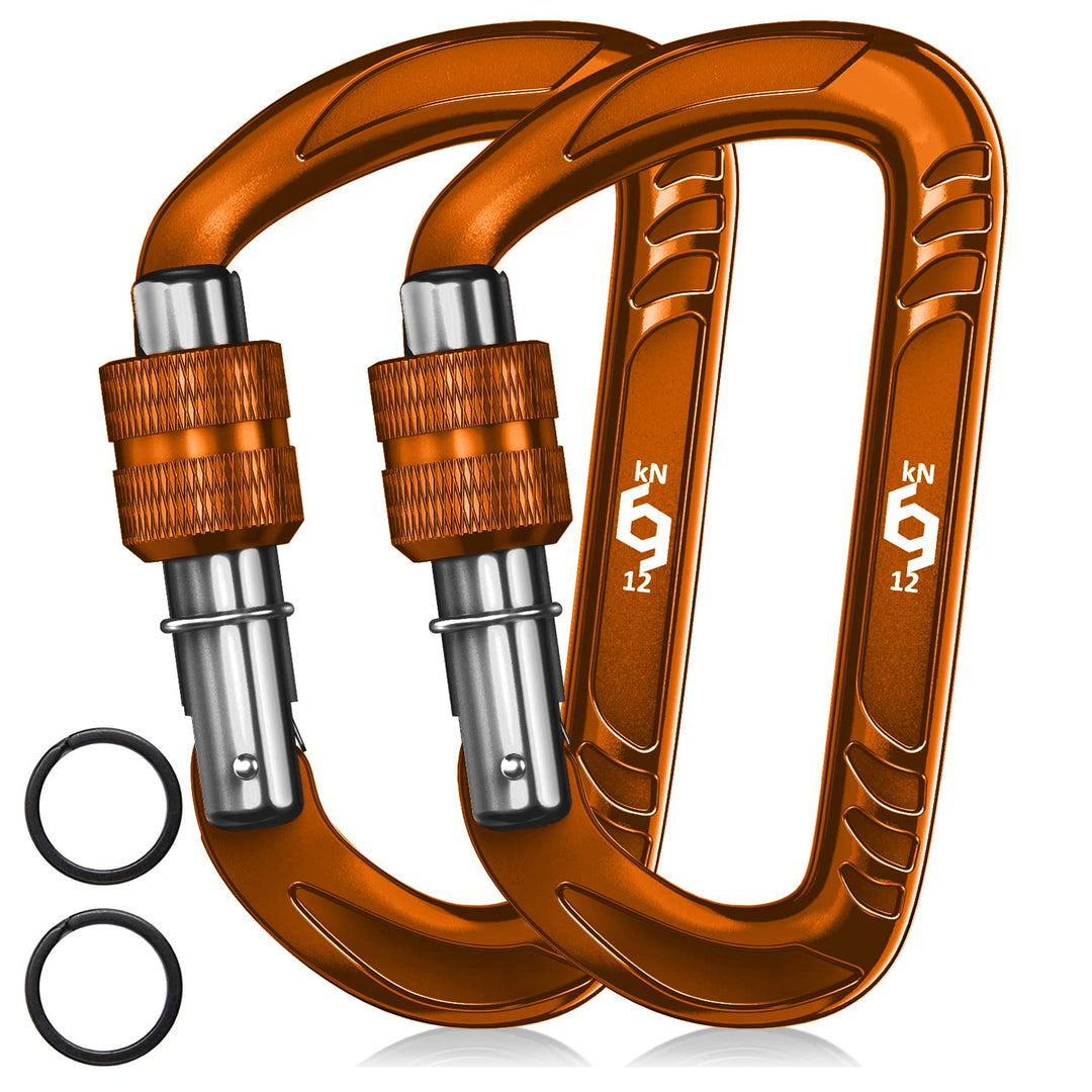Rhino Produxs 2PCS of 12kN (2697 lbs) Heavy Duty Locking Carabiner Clips - Excellent for Securing Pets, Outdoor, Camping, Hiking, Hammock, Dog Leash Harness, Keychains, Water Bottle