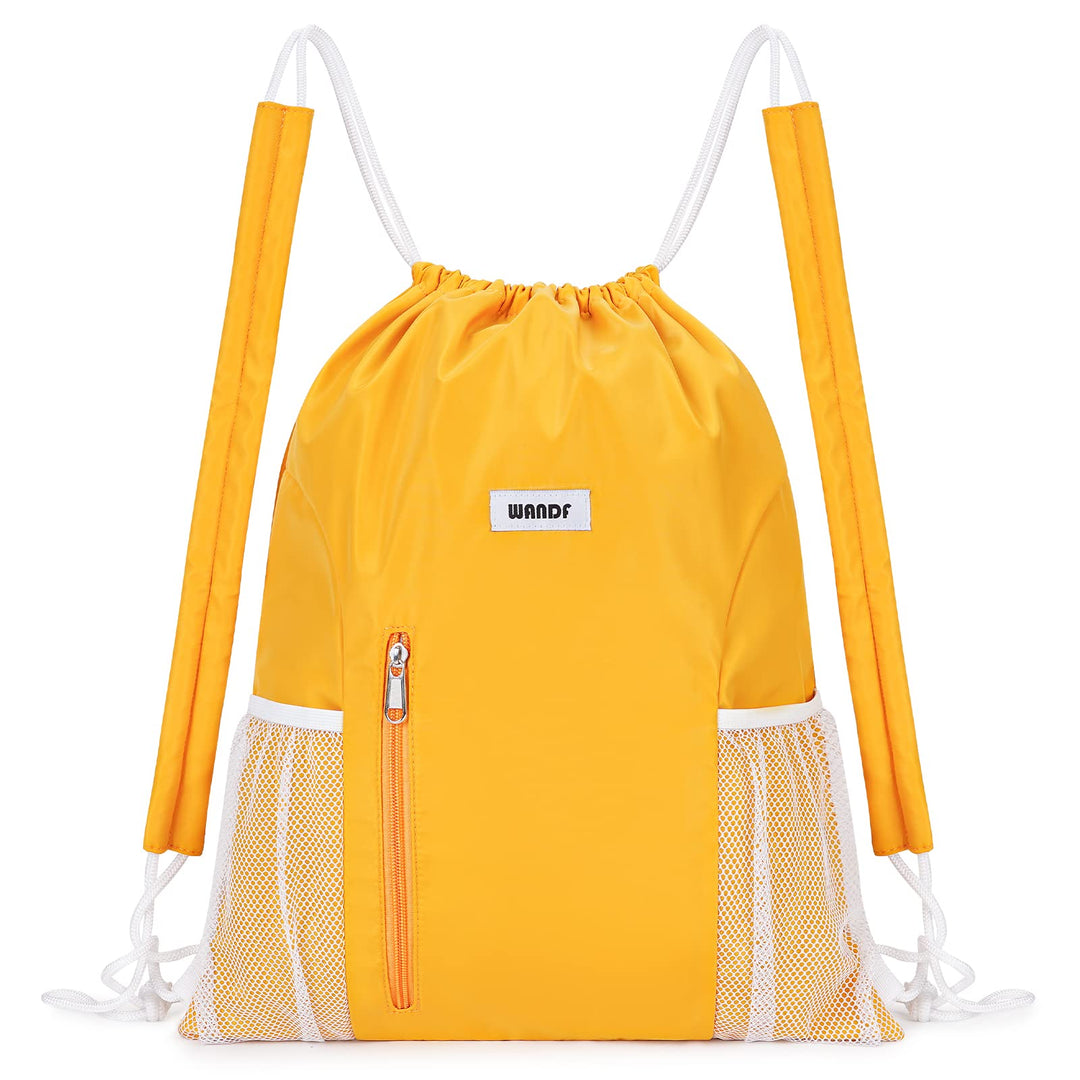 WANDF Drawstring Backpack with Shoulder Pad Sports Gym Backpack with Mesh Pocket String Bag for Women Men(Orange)