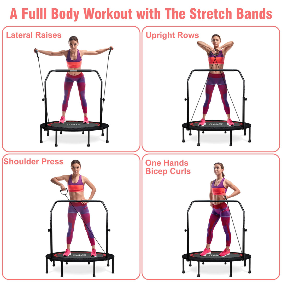 Mini Trampoline for Adults, Folding Rebounder with Stretch Bands, Rebounder Trampoline for Adults Fitness, Indoor Trampoline for Bounce Workout Max Load 330-450lbs