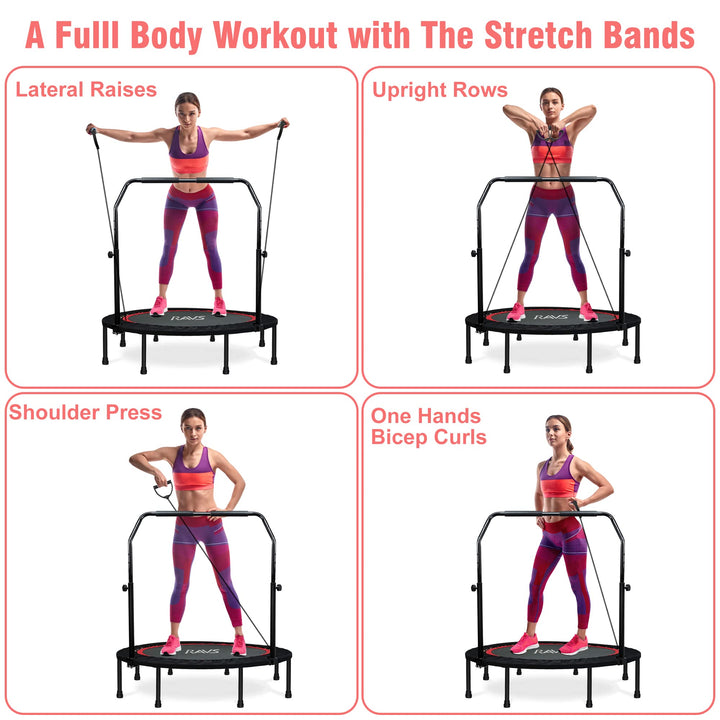 Mini Trampoline for Adults, Folding Rebounder with Stretch Bands, Rebounder Trampoline for Adults Fitness, Indoor Trampoline for Bounce Workout Max Load 330-450lbs