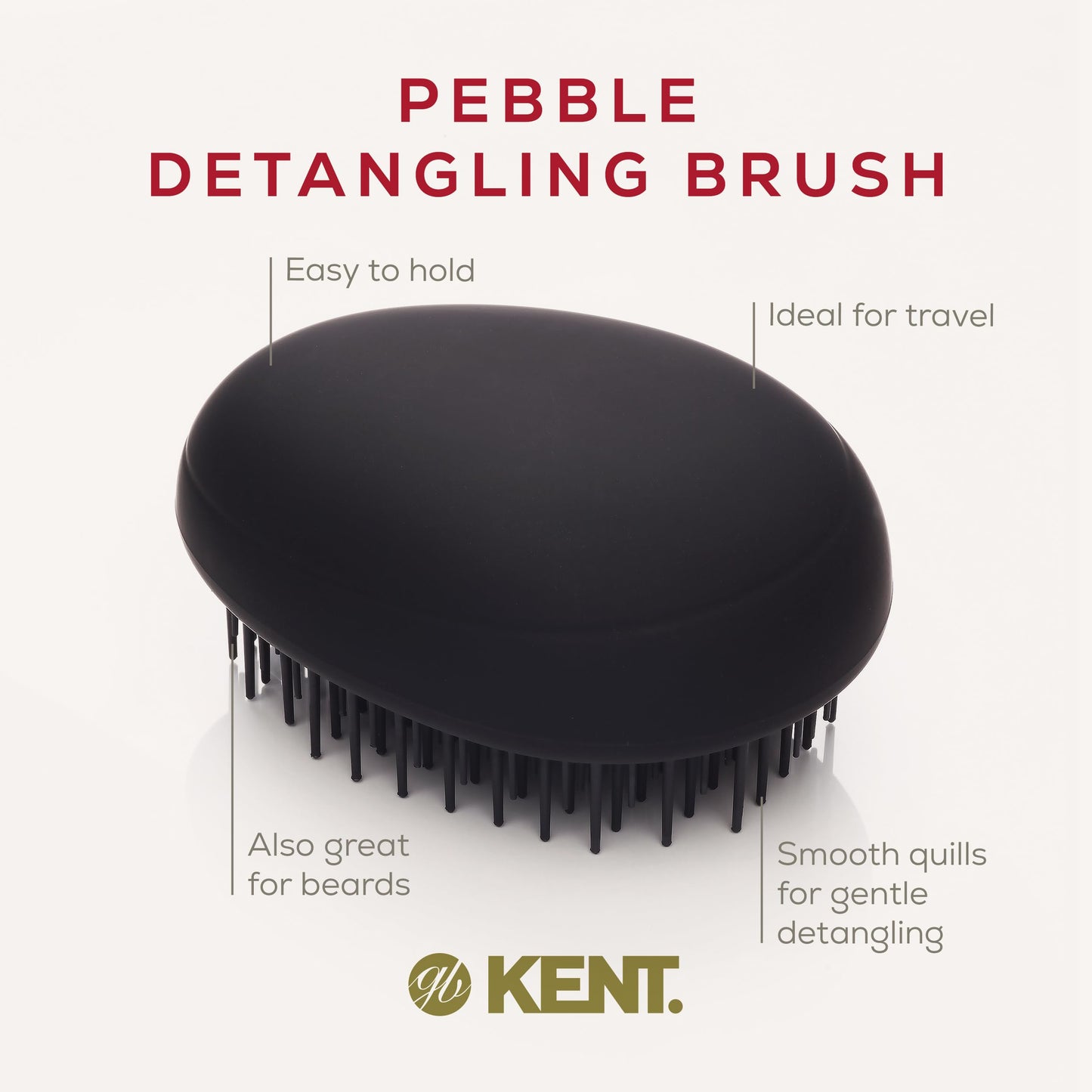 Kent PMB Black Pebble Scalp Massager Shampoo Brush, Shower and Travel Size Detangling Brush - Scalp Scrubber for Dandruff and Kids Hair Detangler - Hairbrush for Tangles