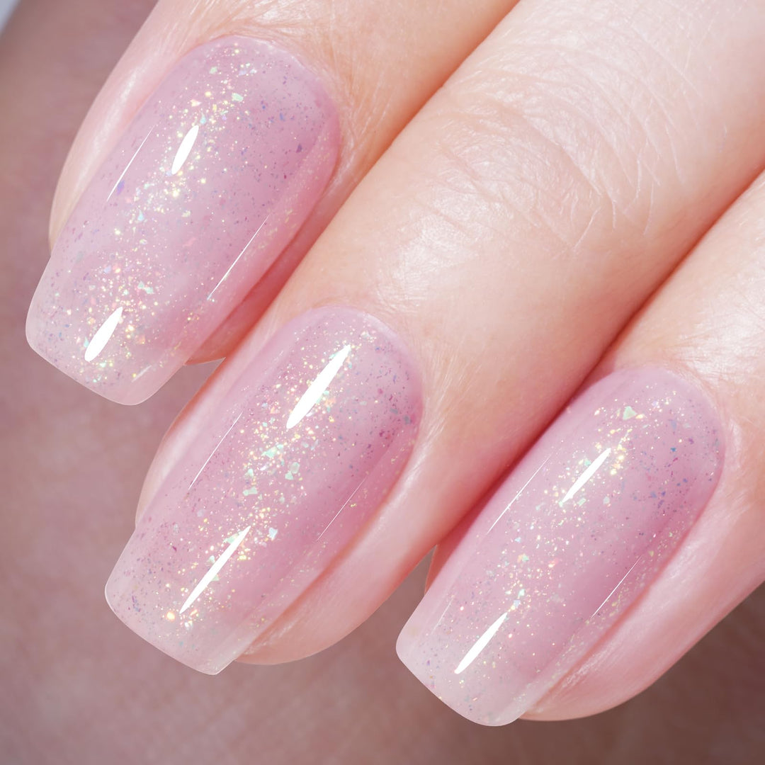 Aillsa Glitter Jelly Gel Nail Polish Iridescent Pink Purple Sparkle Gel Polish Holographic Foil Translucent Color Soak Off U V N