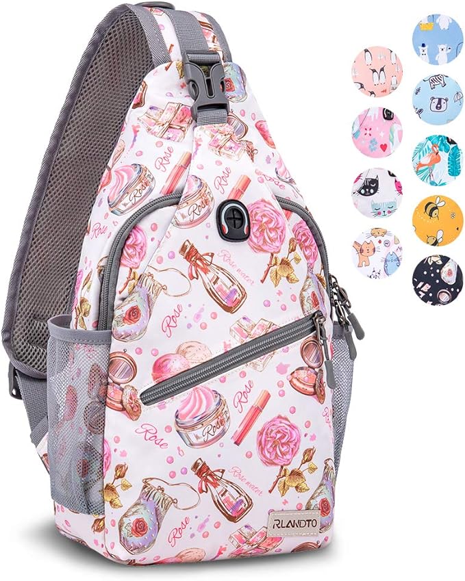 ZOMAKE Sling Bag for Women Men, Small Crossbody Sling Backpack, Mini Water Resistant Shoulder Daypack for Travel, Anti Thief Chest Bag for Hiking, Sports(Cosmetic White)