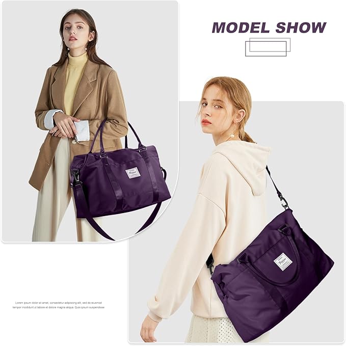 Sports Duffel Bags for Women Dark Purple Weekender Travel Totes Bag for Airplane, Cute Sports Gym Dance Bag Overnight Luggage Bag with Wet Pocket, Carry On Hospital Bag for Labor and Delivery