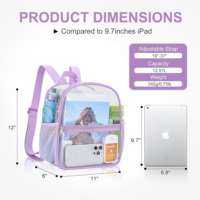 USPECLARE Clear Backpack Stadium Approved 12X11x6, Waterproof Clear Bag Stadium Backpack for Concert Work Sport Event