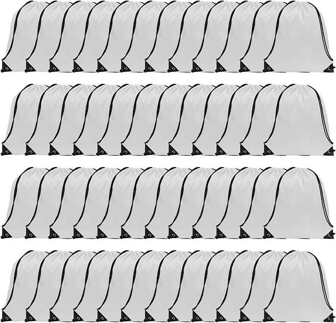 GoodtoU Drawstring Backpacks, Drawstring Bags Nylon Backpack Draw String Back Bag Bulk Cinch Sack Drawstring Gym Bag drawstring Backpack for Sport, Traveling, Team (White, 48Pcs)