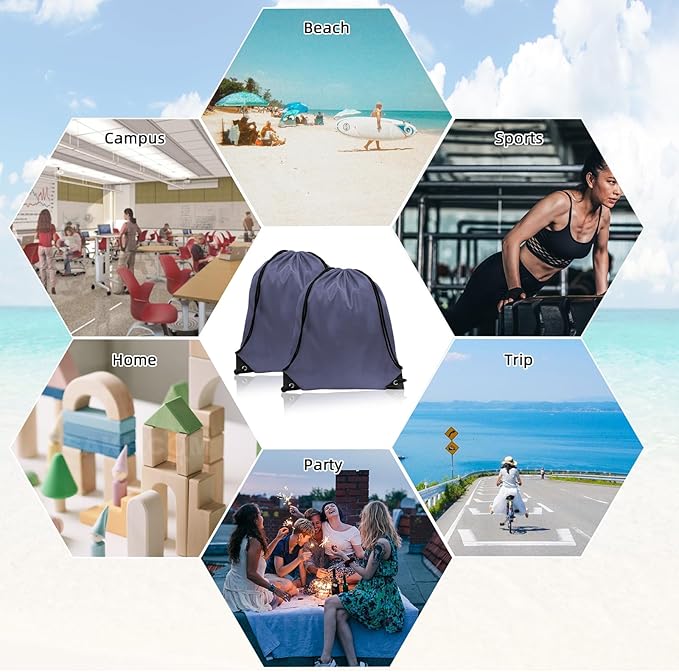 GoodtoU Nylon Backpacks - Drawstring Bags for Sport, Traveling, Team (Grey, 80Pcs)