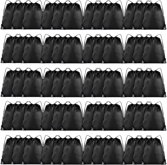60 Pieces Drawstring Backpack Bulk Cinch Sackpack Ployster Drawstring Bags for Gym Party Trip(Black)
