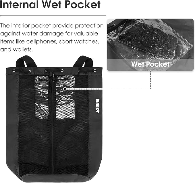 WANDF Swim Bag Mesh Drawstring Backpack Beach Backpack for Swimming, Gym, and Workout Gear