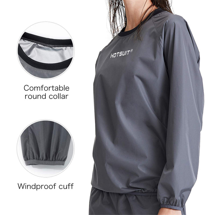 HOTSUIT Sauna Jackets Women Workout Sauna Shirts Anti Rip Gym Sweat Suit Tops, Grey, 3XL