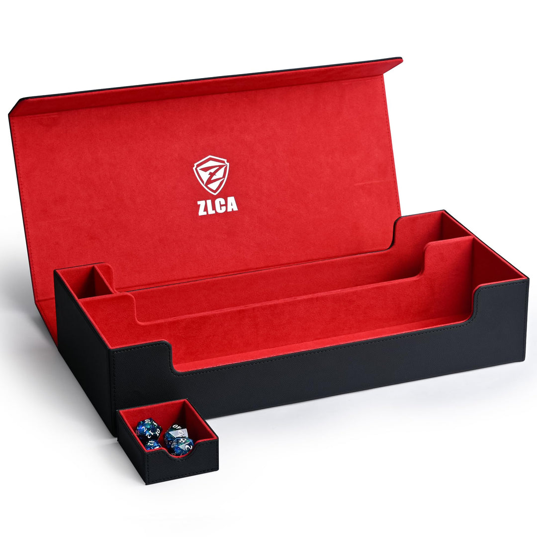 ZLCA X-Large Card Deck Box, Premium Trading Card Storage Box Fits 5 Pcs Small Deck Box with Playmat Case and Removable Dice Tray, Card Deck Case Fits TCG/MTG/Magic/Commander/Yugioh (XL-Black&Red)