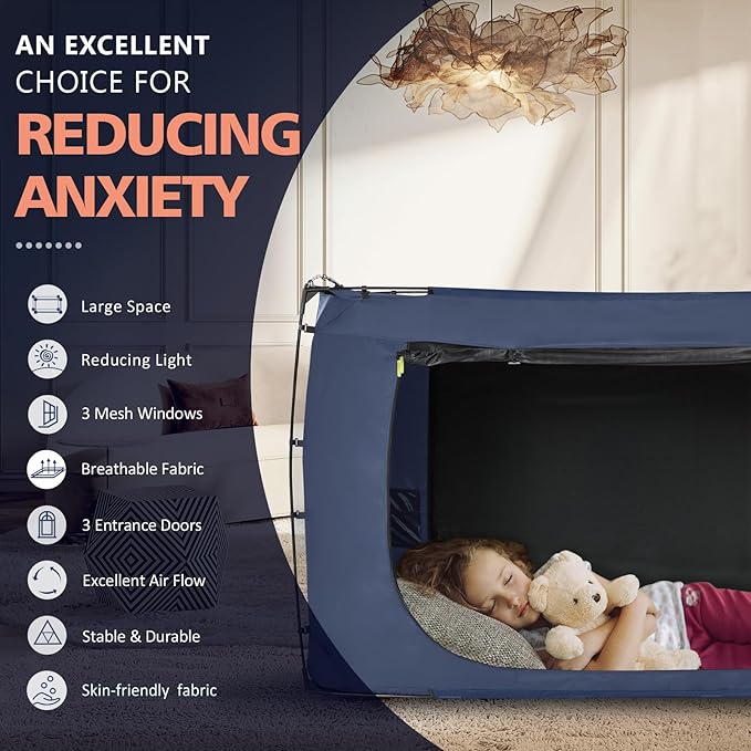 Bed Tent Bed Canopy King Size Tents for Adult and Kids- Original Design Portable Dream Tent Indoor Sleeping 80% Blackout with 3 Doors Breathable Big Space Tents