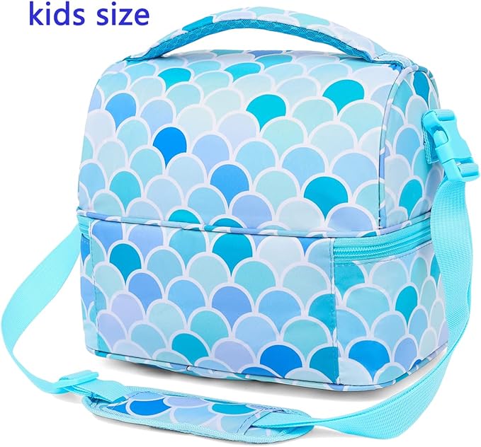 FlowFly Double Decker Cooler Insulated Lunch Bag Large Tote for Boys, Girls, Men, Women, With Adjustable Strap (Mermaid)