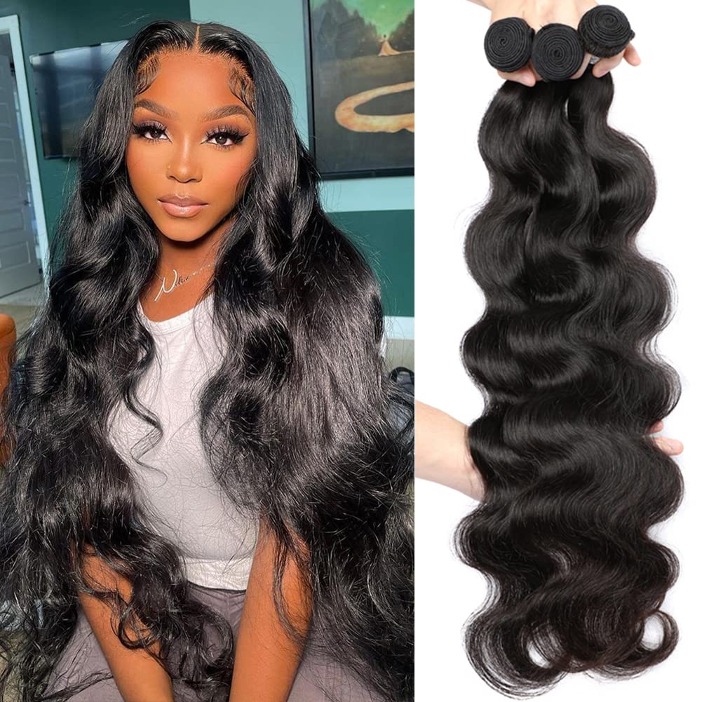 Aopusi Brazilian Virgin Human Hair Bundles Body Wave 10A Grade 100% Unprocessed Human Hair 3 Bundles Hair Extensions For Black W