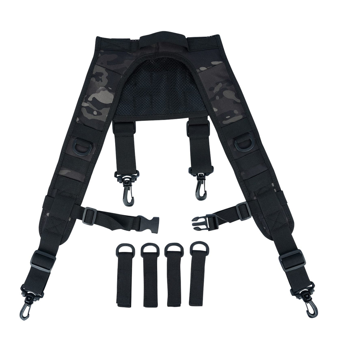 MELOTOUGH Tactical Suspenders for Belt Law enforcement belt Suspenders Police Outdoor H-Harness Suspenders (Black Camo, XL Size)