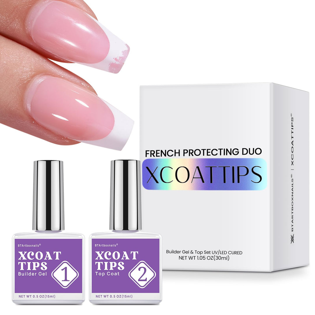 Btartboxnails Xcoattips French Protecting Duo Builder Gel And Top Coat Set To Protect French Xcoattips, No More French Tips Area
