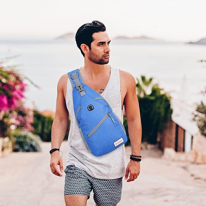 ZOMAKE Sling Bag for Women Men, Small Crossbody Sling Backpack, Mini Water Resistant Shoulder Daypack for Travel, Anti Thief Chest Bag for Hiking, Sports(Blue)