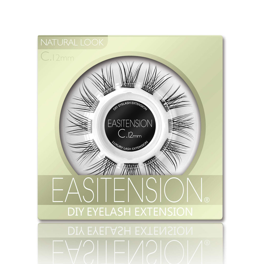DIY Eyelash Extension, Glue Bonded Band Individual Lash 12 Clusters Natural Lashes Set, Home Eyelash Extension, C curl Lashes Pack (12MM-Natural)