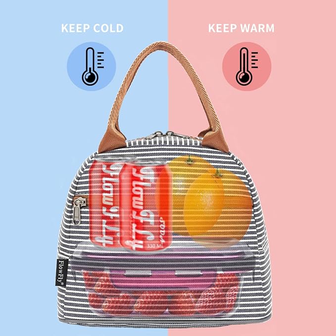 FlowFly Insulated Lunch Cooler Bag - Tote Bag Organizer for Women/Men, White & Black Stripe