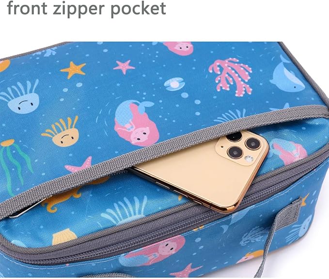 FlowFly Kids Lunch box Insulated Soft Bag Mini Cooler Back to School Thermal Meal Tote Kit for Girls, Boys, Mermaid