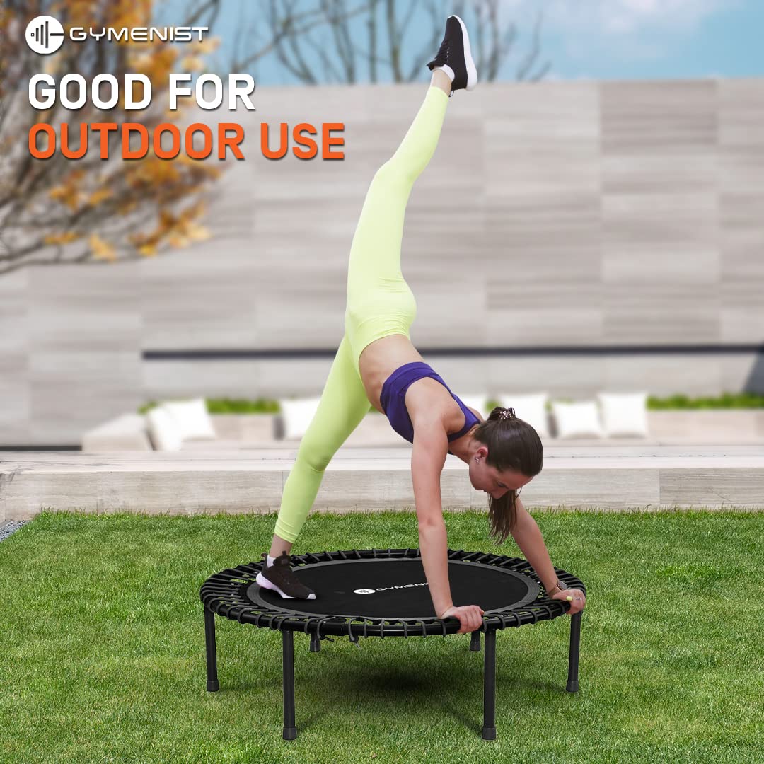 Fitness Trampoline for Adults and Kids, Indoor Rebounder Exercise Trampoline for Workout Fitness for Quiet and Safely Cushioned Bounce Workout (with Handles, Green)