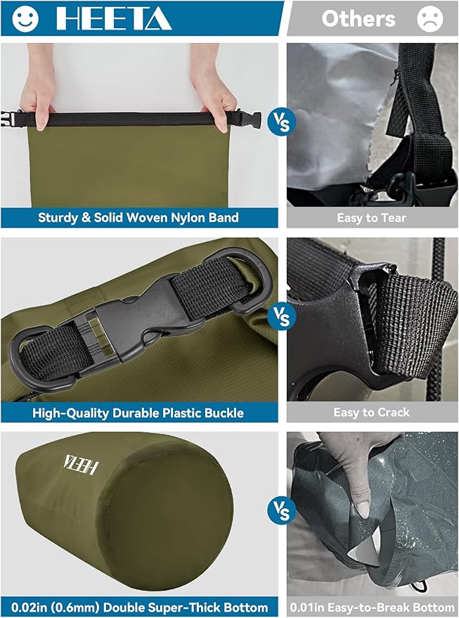 HEETA Waterproof Dry Bag for Women Men(Upgraded Version) 5L/10L/20L/30L/40L Roll Top Lightweight Dry Storage Bag Backpack with Emergency Whistle for Travel, Swimming, Boating, Kayaking, Camping, Beach