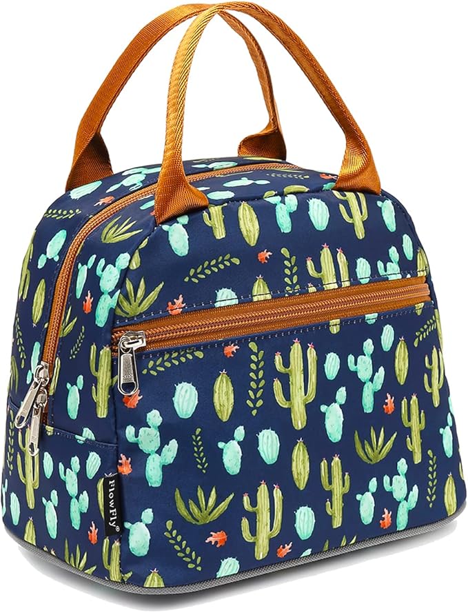 FlowFly Insulated Lunch Bag, Lunch Cooler Tote Organizer, Holder for Women/Men,Cactus