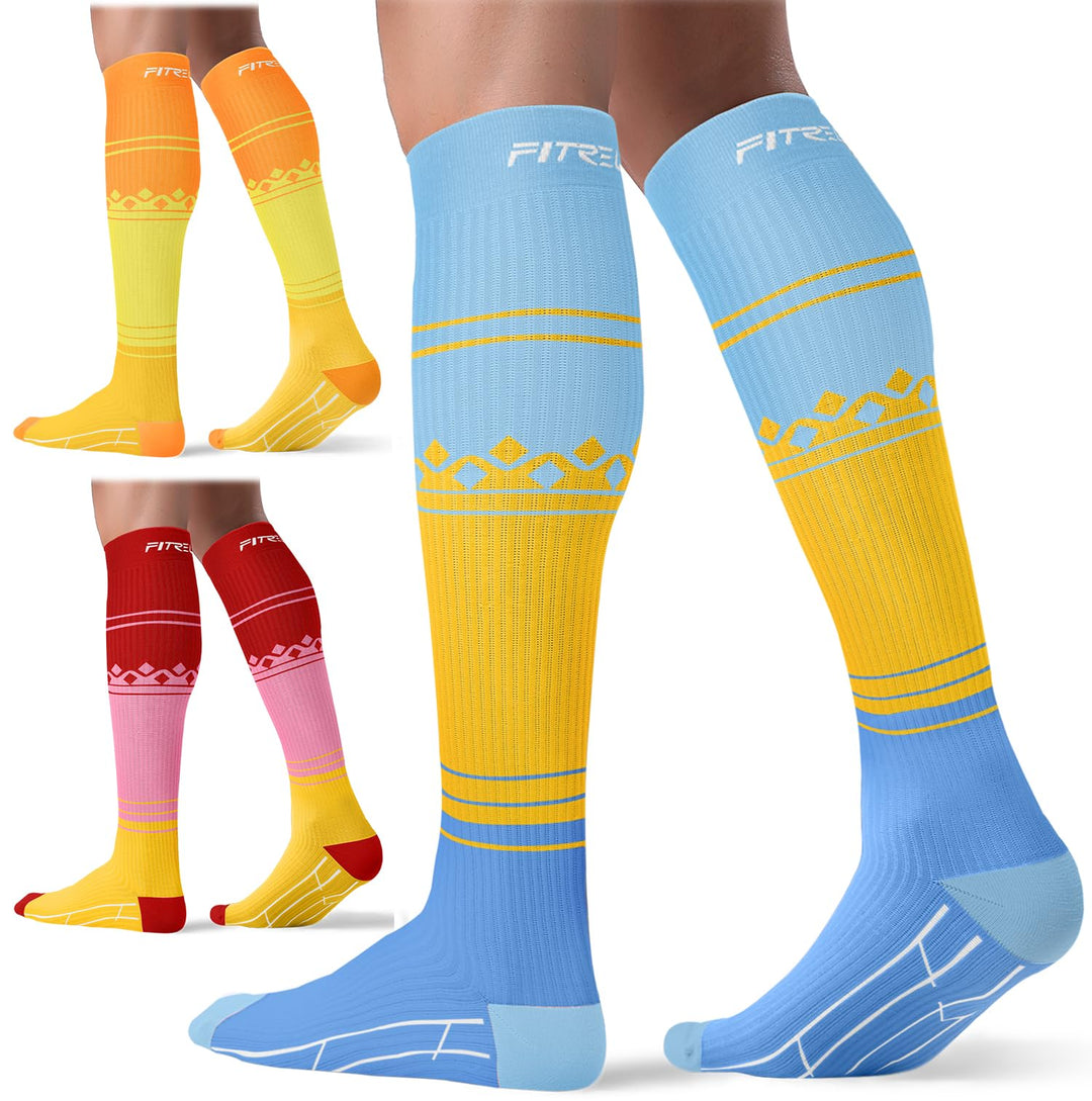 FITRELL 3 Pairs Compression Socks for Women and Men 20-30mmHg- Support Socks for Travel, Running, Nurse, Knee High Socks, Popsicle, S/M