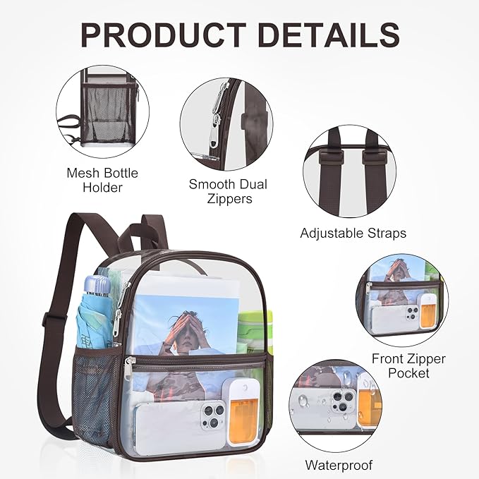 USPECLARE Clear Backpack Stadium Approved 12X11x6, Waterproof Clear Bag Stadium Backpack for Concert Work Sport Event
