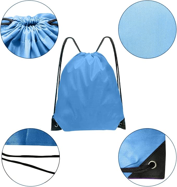 Drawstring Bags Bulk 14 Pcs Drawstring Backpack Bulk Cinch Bag Sackpack for Men Women Gym (Sky Blue)