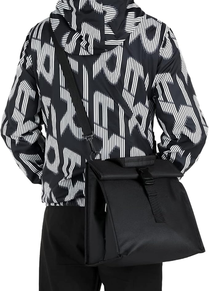 Insulated Lunch Bag for Men/Women/Kids, Roll top Reusable Lunch Box with Adjustable Shoulder Strap, Thermal Lunch Cooler Tote Container for Adults/Teens School Work Office Picnic,Black