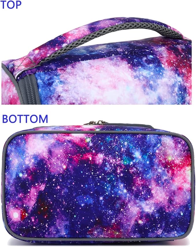 FlowFly Double Decker Cooler Insulated Lunch Bag Large Tote for Boys, Girls, Men, Women, With Adjustable Strap,Galaxy